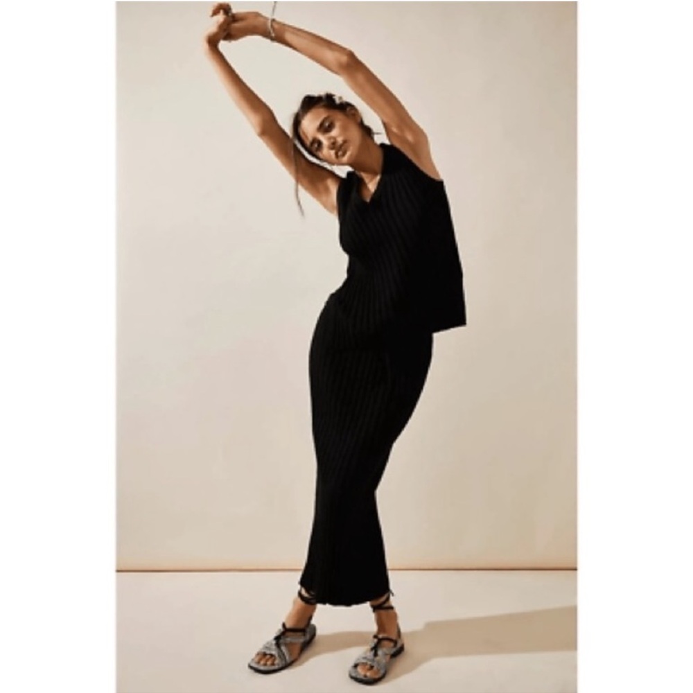 Free People Beach Veda Black Sweater Set Vest & Skirt Size Medium